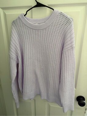 Time and Tru Light Lavender Waffle Knit Crewneck Sweater